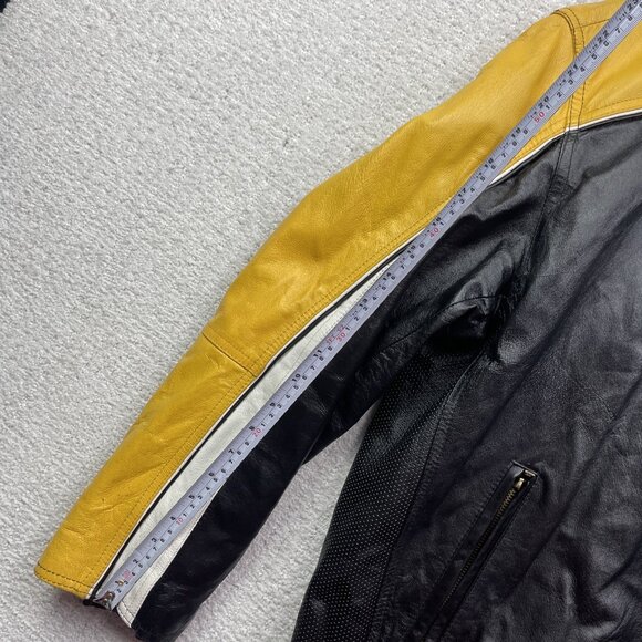 VTG 725 Original Biker Leather Bomber Jacket Motorcycle Black /Yellow Men L Read - Picture 10 of 15